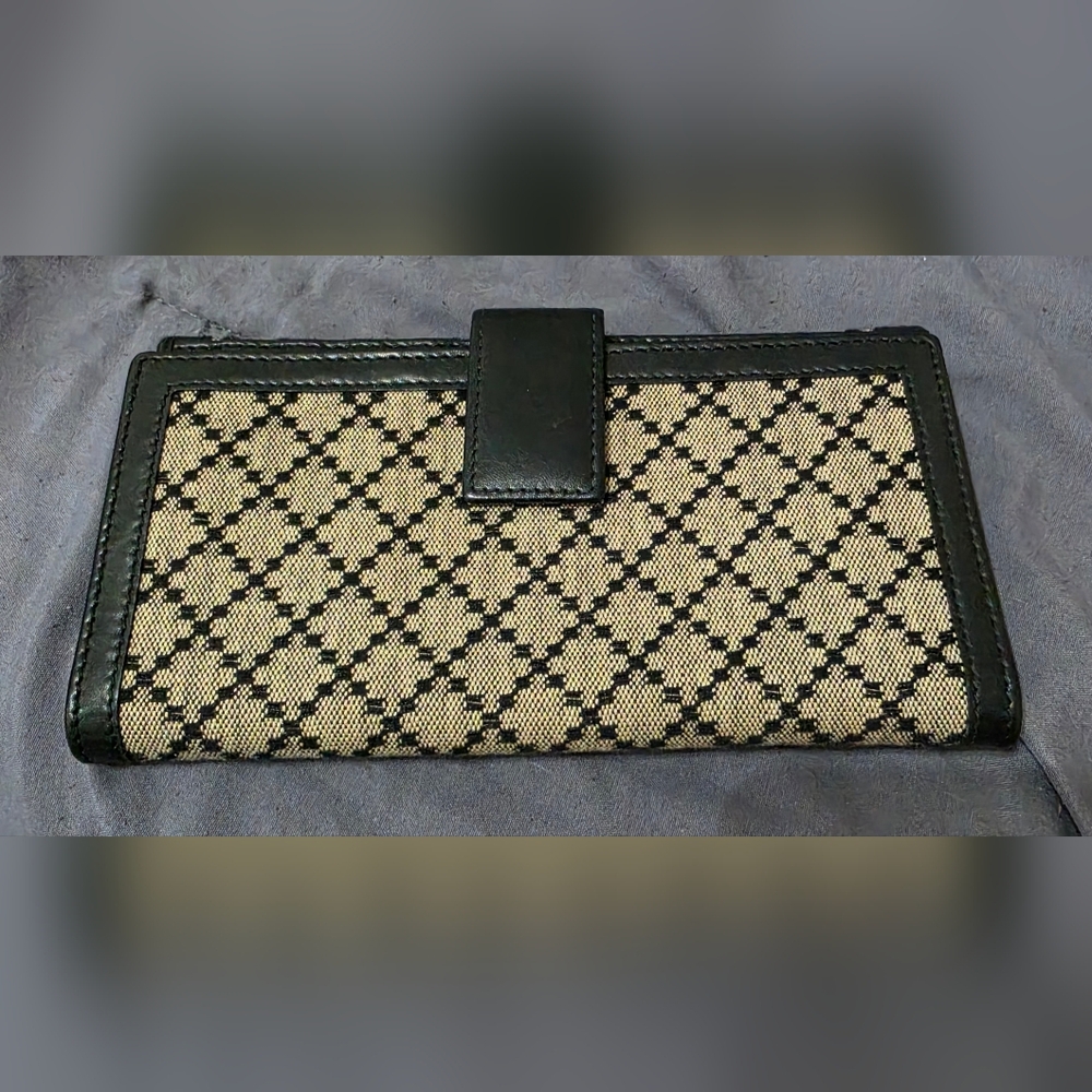 AUTHENTIC Vintage Diamonte Print GUCCI Long Wallet in Black & Tan - Picture 3 of 11
